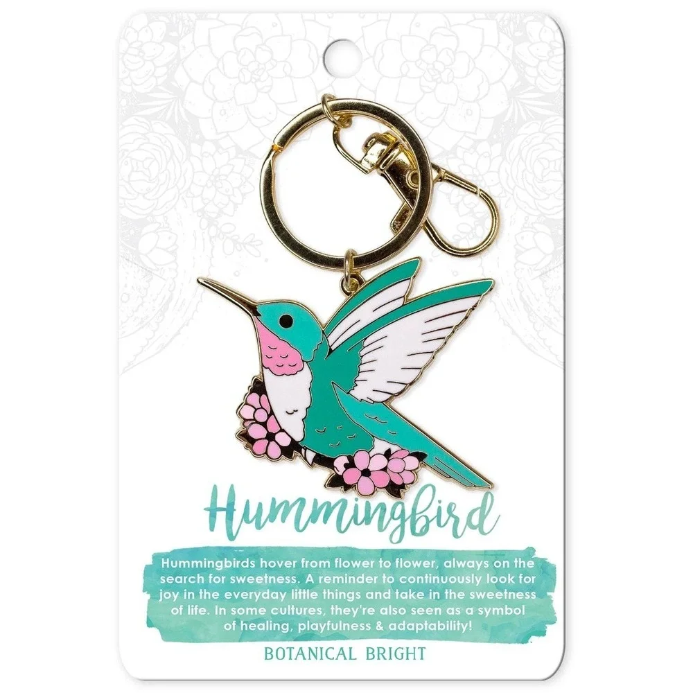 Hummingbird Enamel Keychain with Key Clip - Gold Plated Bird & Nature Accessory